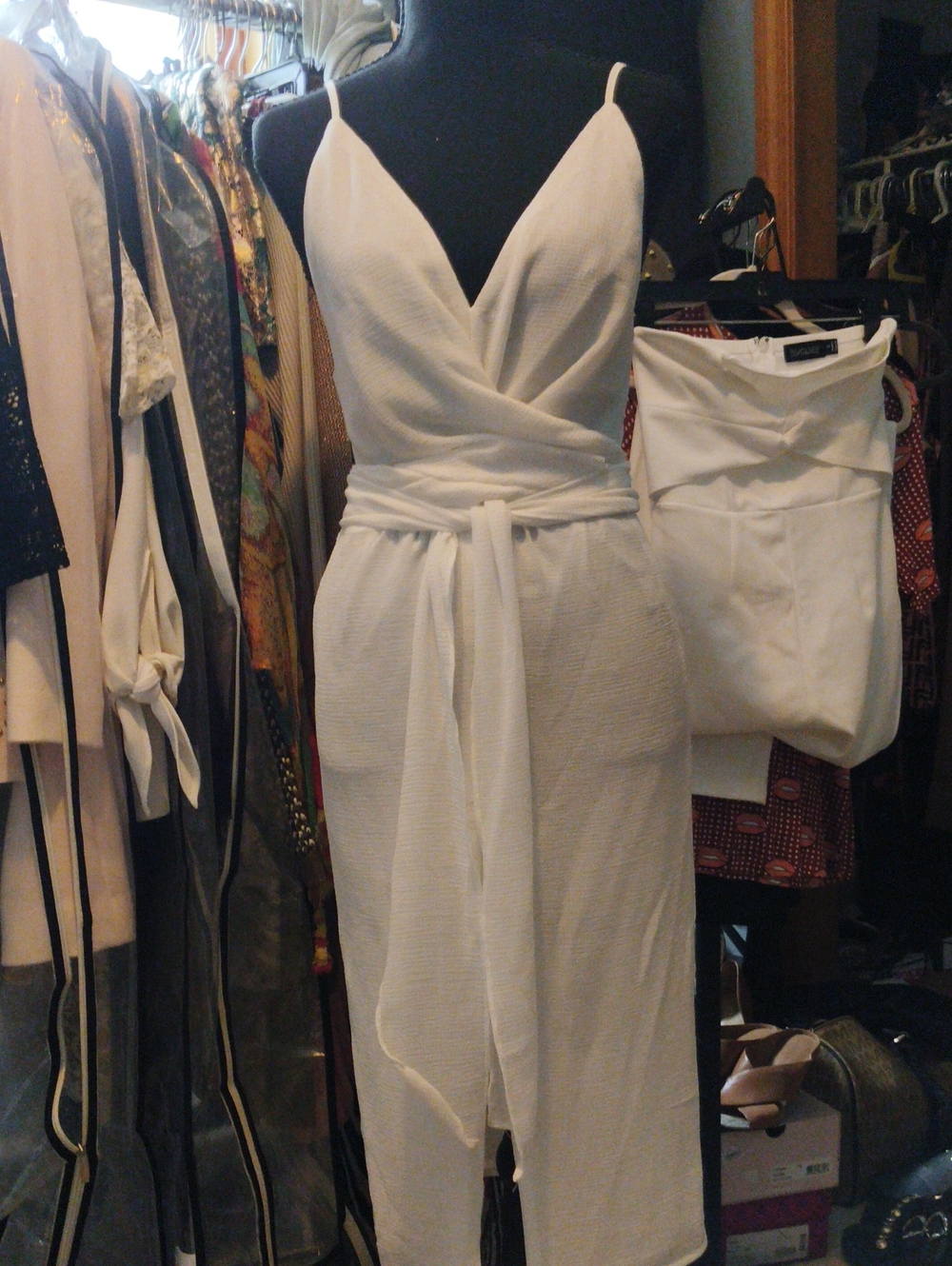 HYFVE White Wrap Midi Dress with Wrap Tie Waist Elegant S NWT